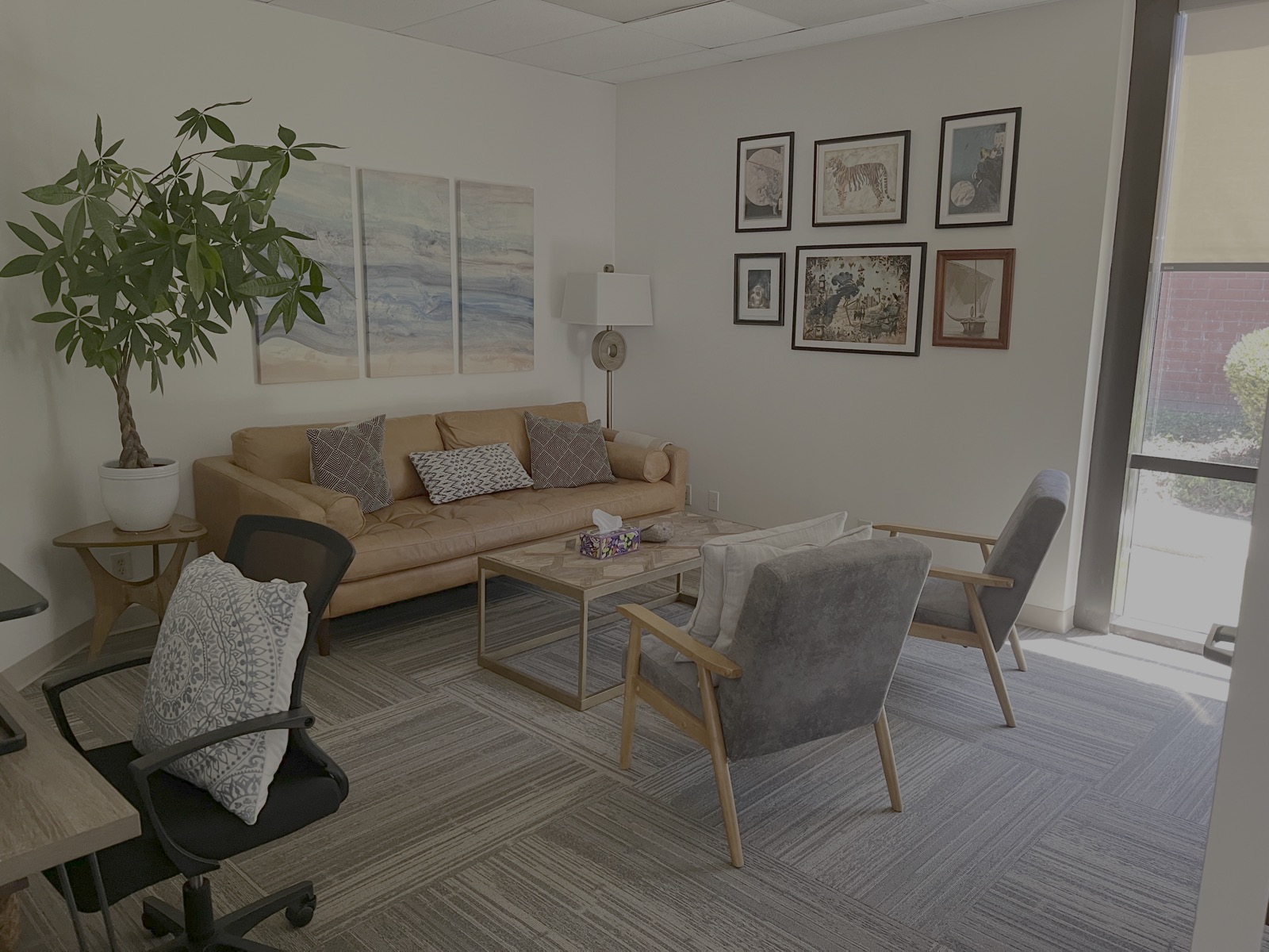 Therapy office of Dr. Perry Passaro, licensed psychologist in Newport Beach, California — comfortable seating area for in-person counseling sessions